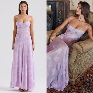 HOUSE OF CB 'Seren' Soft Lilac Orchid Purple Floral Lace Back Maxi Dress